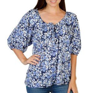 Hope & Harlow Women's Floral Blue Blouse Top Short Sleeved XL NEW/NWT!